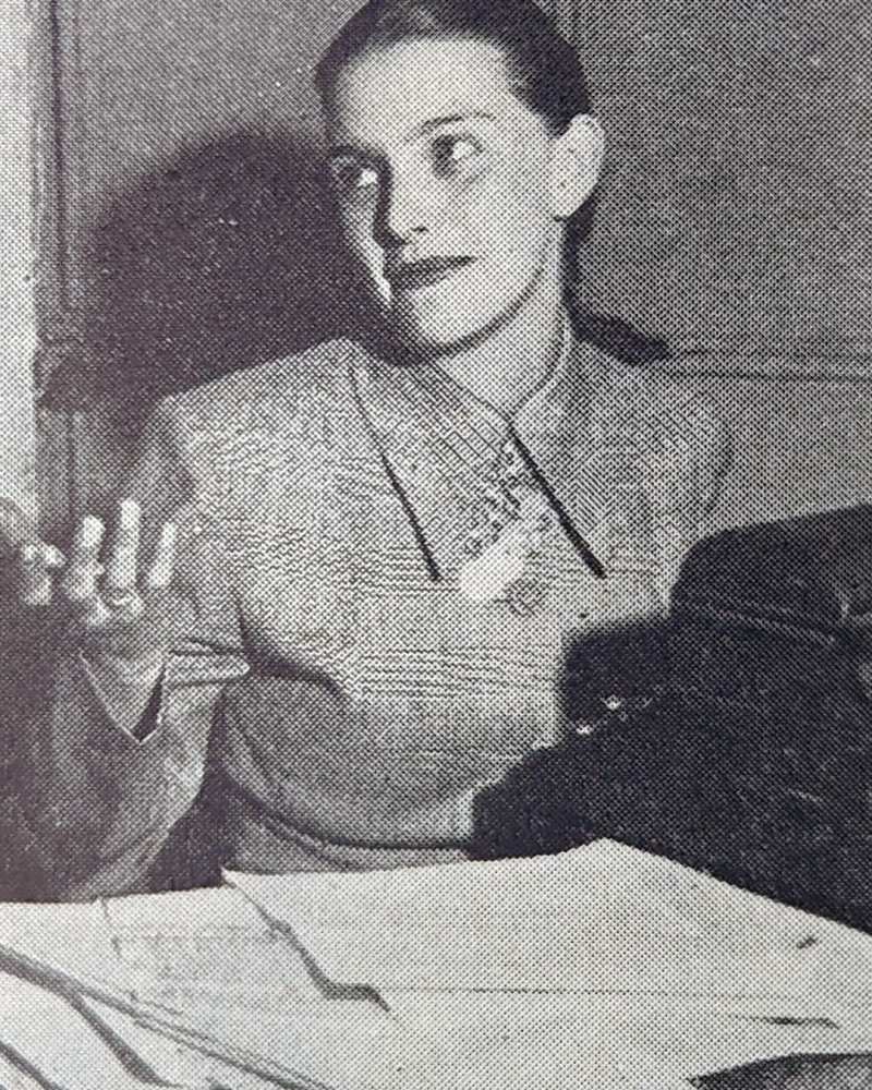 Gloria Valencia de Castaño (Graduada de Humanidades de Los Andes en 1957, fundadora de la reconocida emisora HJCK y apodada “primera dama de la televisión colombiana”). Foto: Revista Semana del 27 de septiembre de 1952